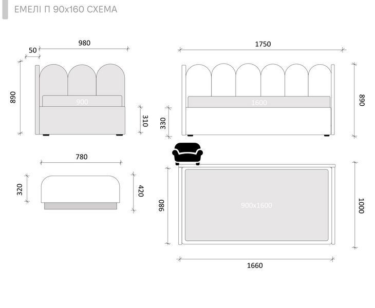 Ліжко дитяче Емелі 0,90х1,60 м з бортиком (F44) F44-1002025 фото